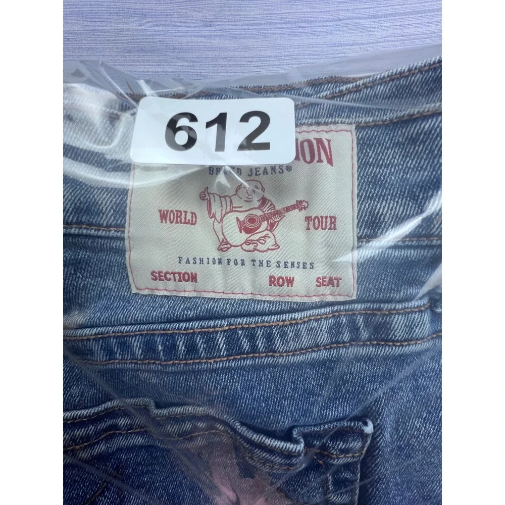 True Religion Ricky Relaxed Straight Jeans Mens 38 Blue Faded Horseshoe Denim
